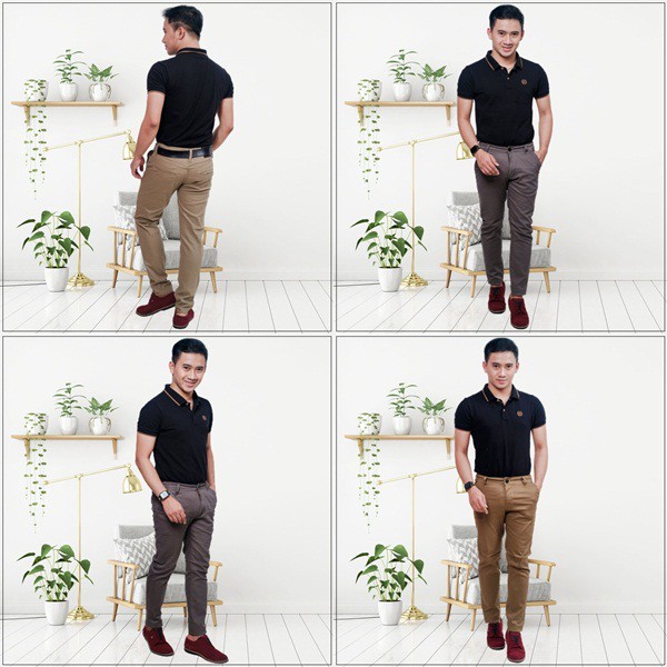 Celana Chinos Panjang Pria Slimfit Kerja Harian Kantor Santai Casual Formal Hitam Big Size 27-44