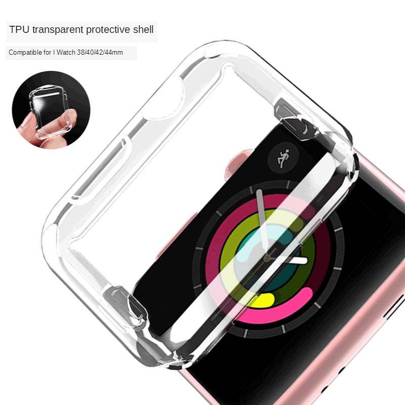 Case Pelindung Layar Bahan Silikon Tpu Bening Untuk Apple Watch Seri 7 6 5 4 3 2 1 Se 38 40 41 42 44 45mm