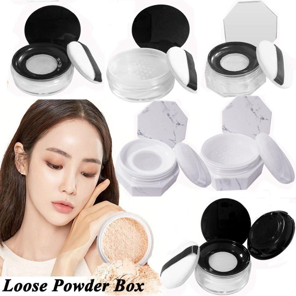 Rebuy Loose Powder Box Portable Dengan Saringan Dengan Toples Makeup Puff