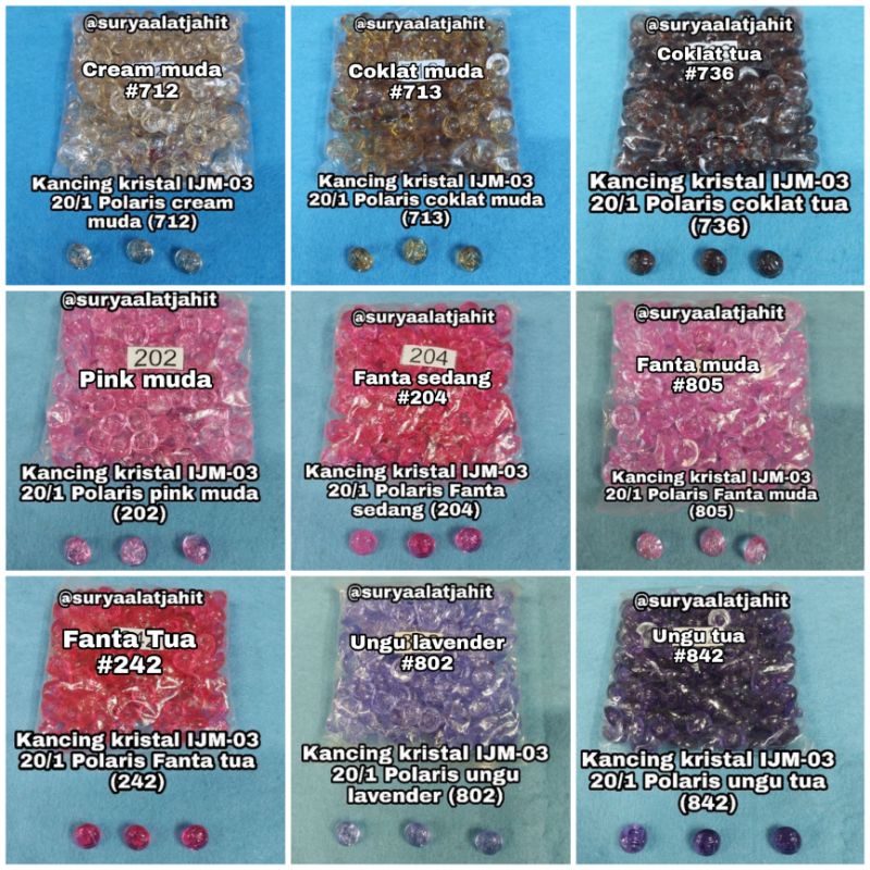 Kancing Jamur kristal 20/1/1.2cm (IJM-03) @1gros =rp.6.500/144pcs