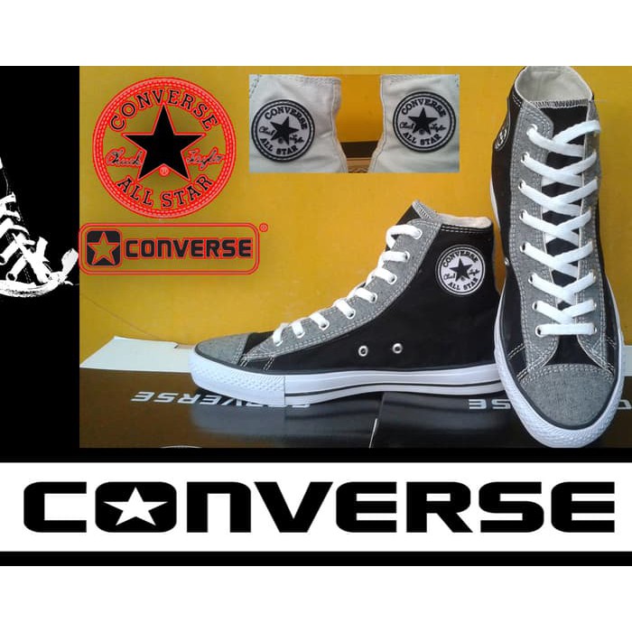 SEPATU CONVERSE ALL STAR HIGH HITAM MOTIF DENIM   BOX GRADE ORIGINAL