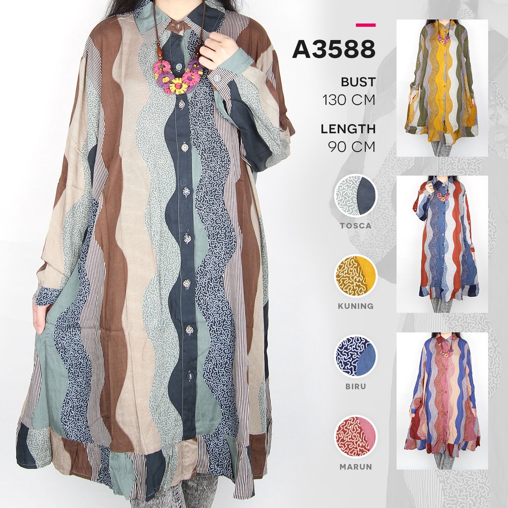 Maliju Tunik Jumbo Kemeja Busui Rempel Katun Rayon - A3588