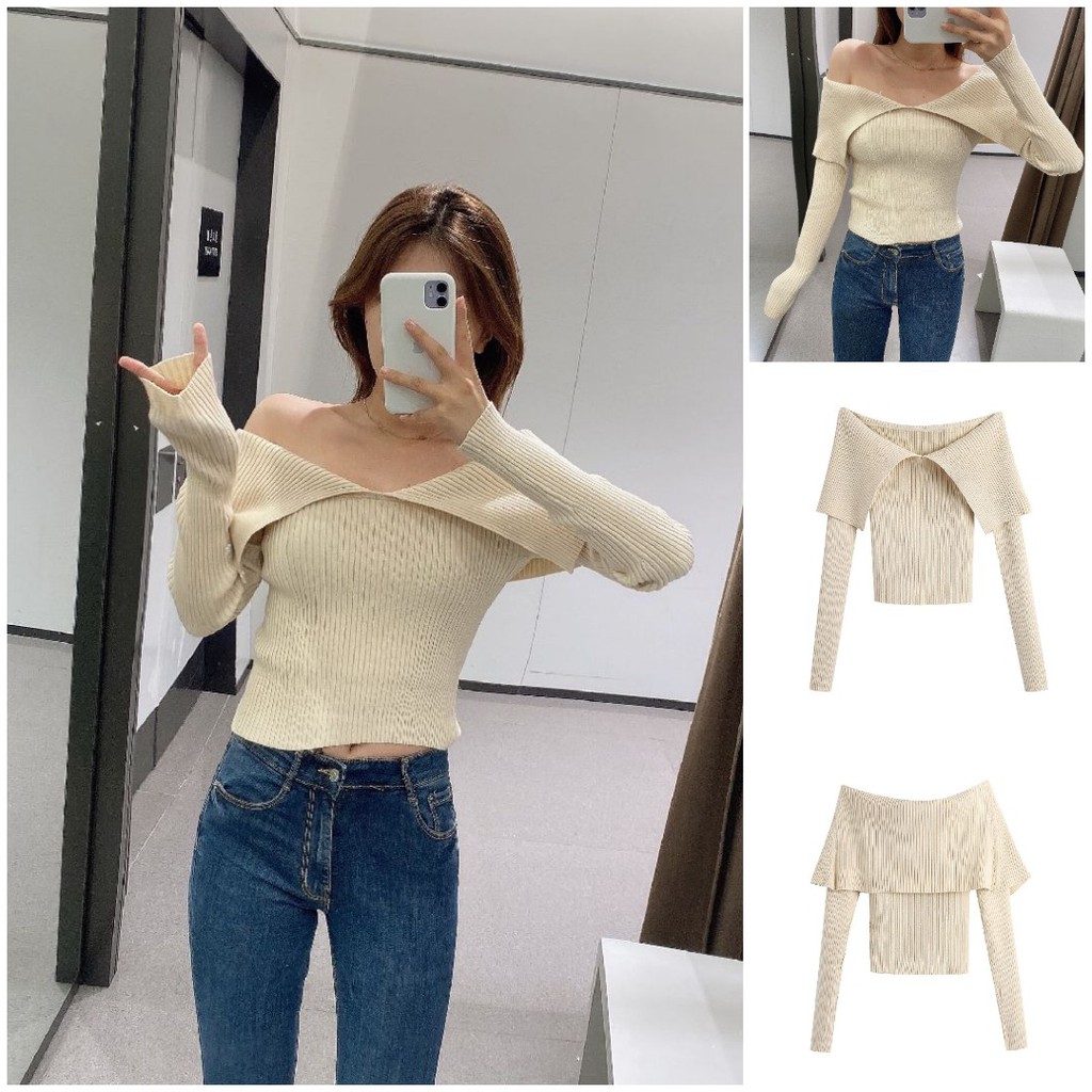 BAJU RAJUT WANITA IMPORT GAYA OFF SHOULDER LENGAN PANJANG PREMIUM VEN9196