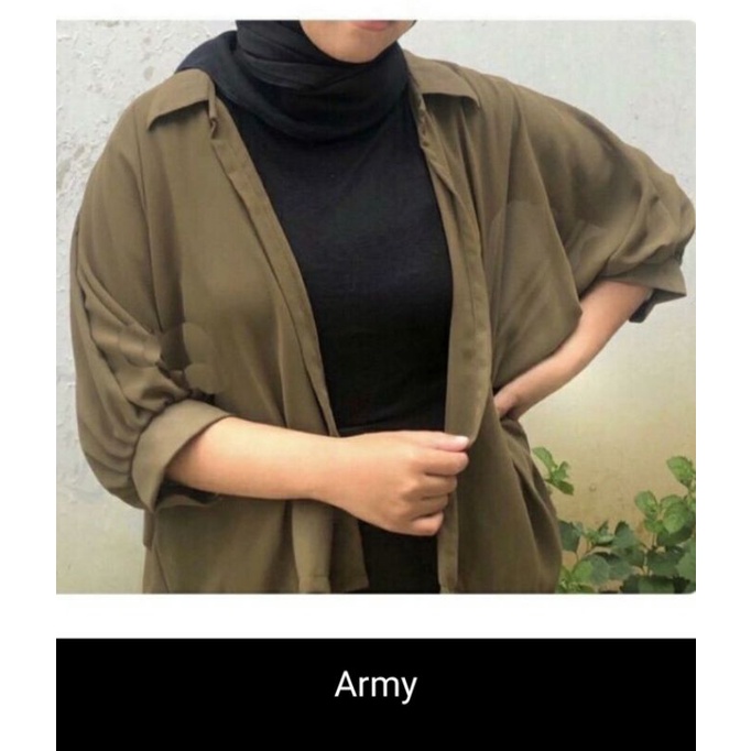 Basic Outer Atasan Wanita Polos Premium | Outer Terbaru | Outer Ceruty |Outer Remaja Korean Kekinian-Army