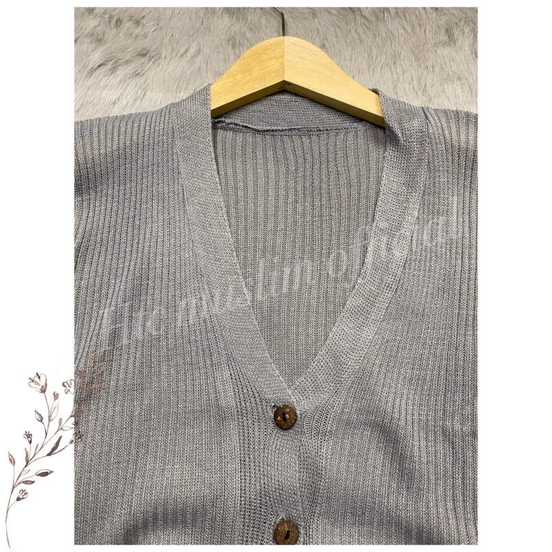 CARDIGAN RAJUT SALUR KANCING BATOK | Cardy Crop Rajut Wanita Oversize-K. BATOK SILVER
