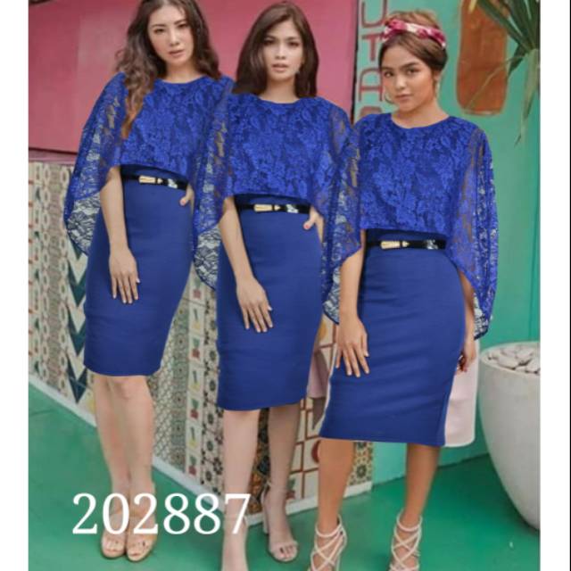 Dress 202887 dress seragam brukat scuba biru elektrik seragam biru dress 202727 Baju Natal Christmas