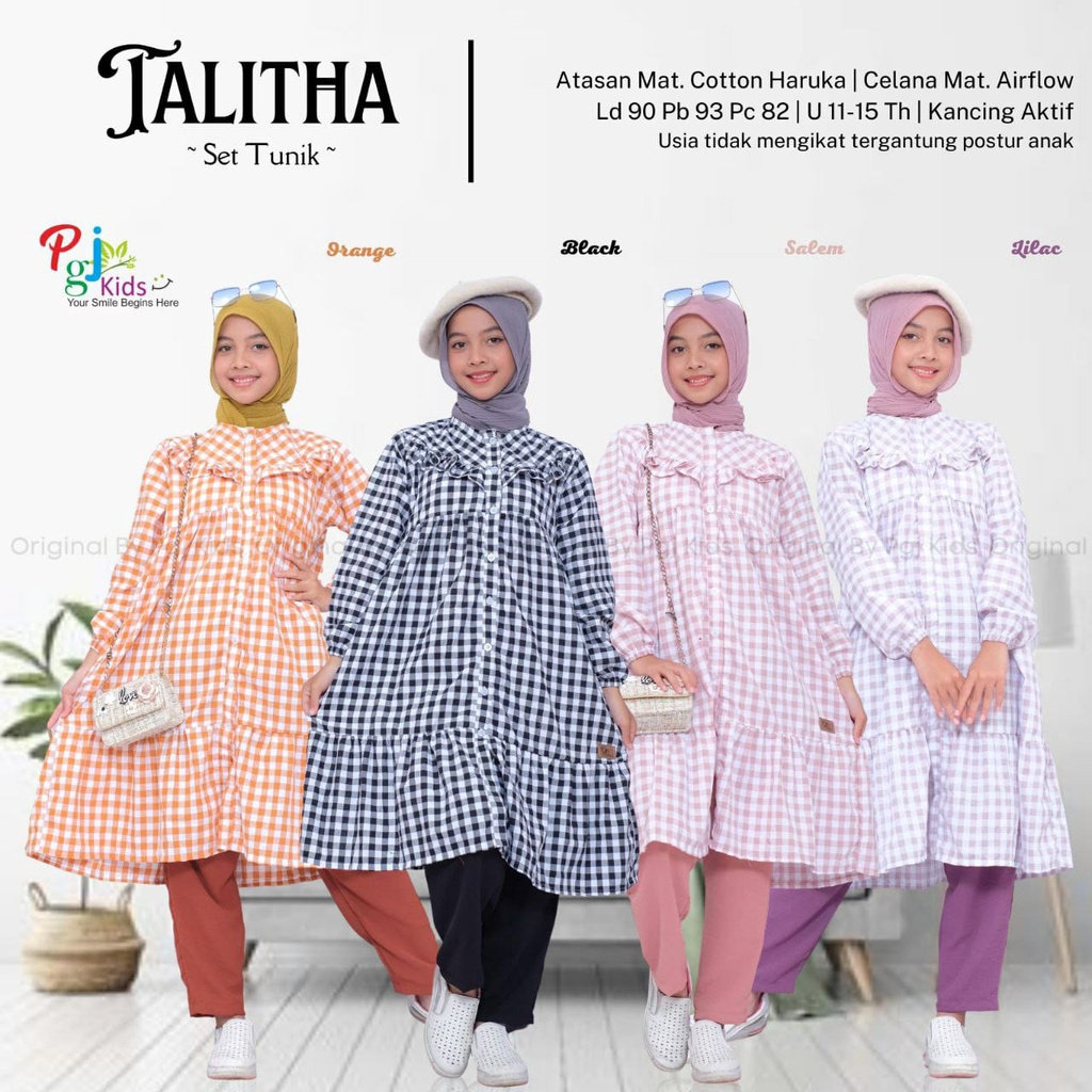 BISA COD Setelan Baju Anak remaja Perempuan Usia 11-15 Tahun Motif Kotak cantik dan celana Panjang T