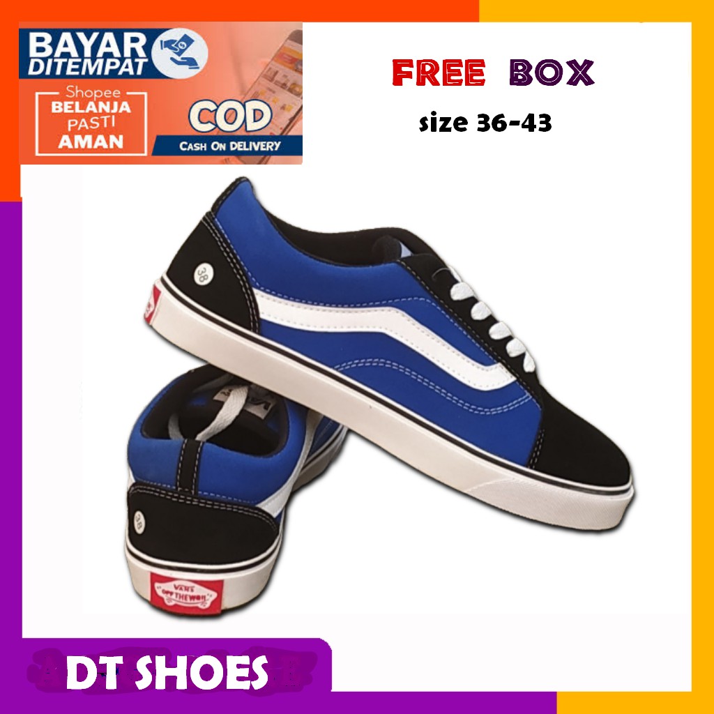 SEPATU VANS OLD SCHOOL HITAM BIRU SNEAKERS KASUAL