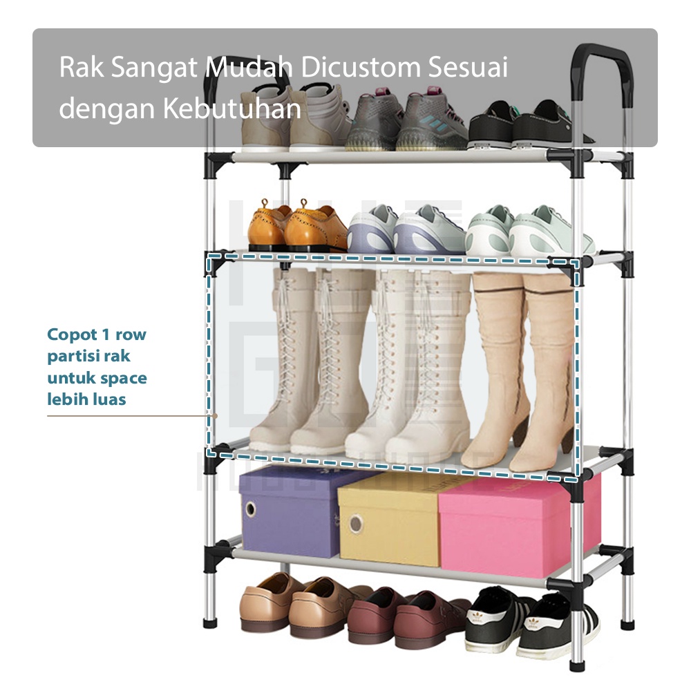 HUGO Rak Sepatu Portable Serbaguna 4 &amp; 5 Tingkat Tempat Sandal Premium