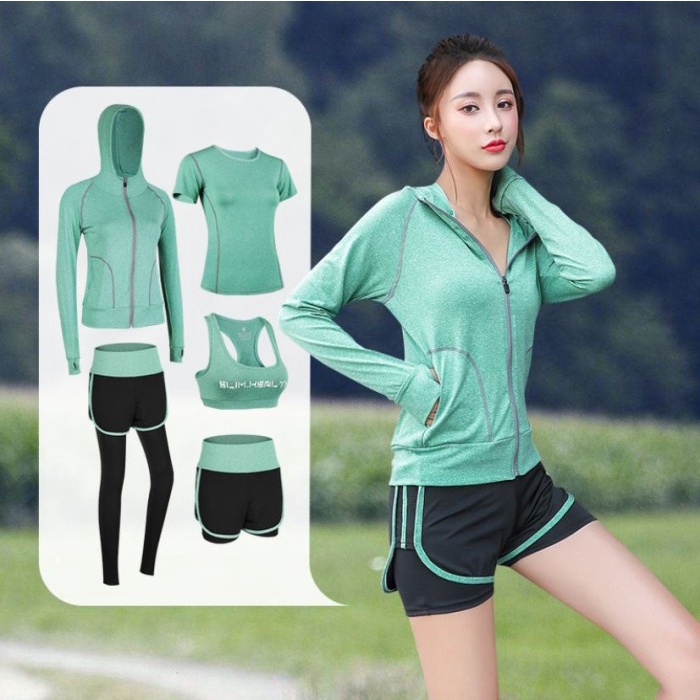 Baju Set Olahraga Wanita 5 pieces untuk Lari/Aerobik/yoga Quick Dry