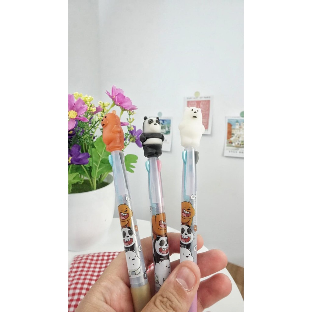 PULPEN BERUANG PANDA 3 WARNA TINTA PEN MULTICOLOR PENA PANPAN GRIZZLY ICE BEAR BOLPEN KARAKTER