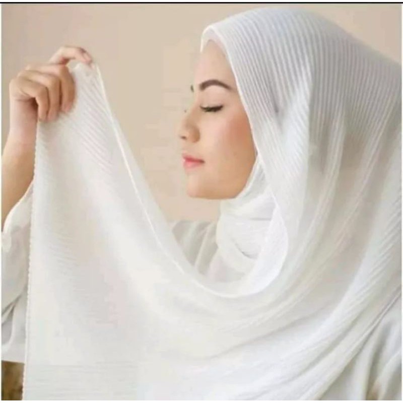 pashmina plisket premium/pashmina hyget termurah/pashmina hijab-Putih