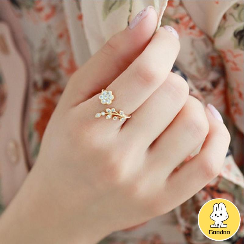 Perhiasan Wanita Cincin Wanita Mini Bisa Disesuaikan Berlapis Emas Model Bunga Untuk Hadiah -Doo