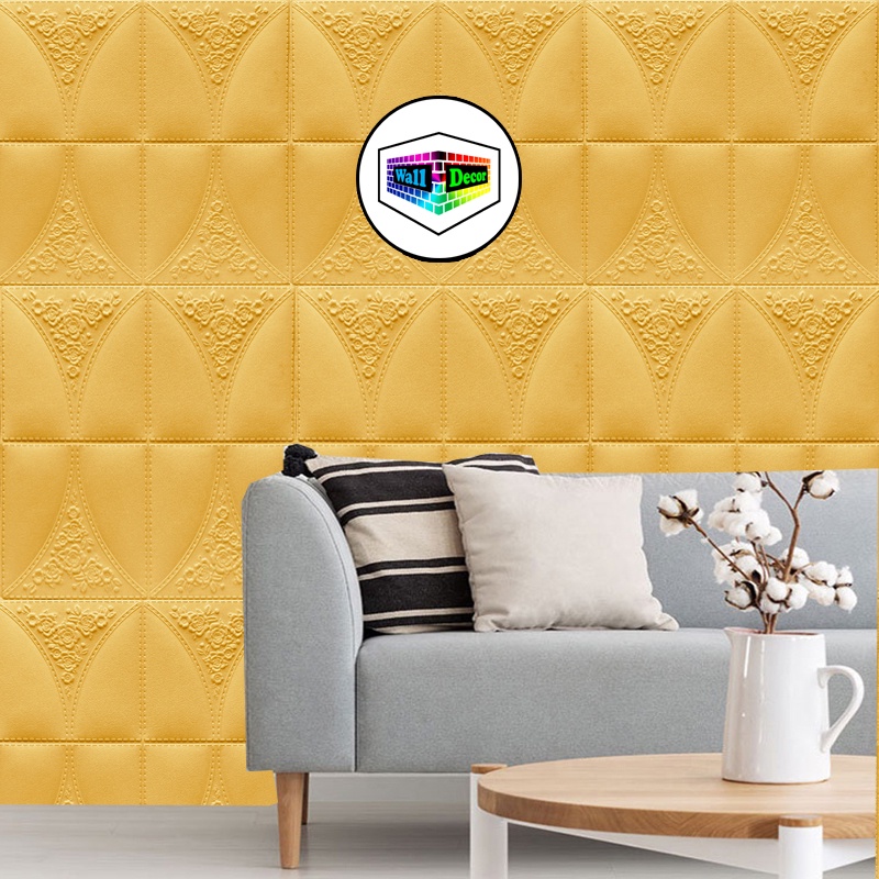 WD Wallpaper 3D Foam Stiker Bata Motif Batik Oval Gold Wallpaper Sticker Premium