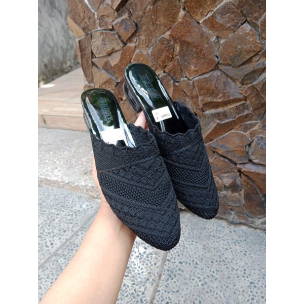 Sandal Slop Rajut/Sandal wedjes rajut hak 3cm
