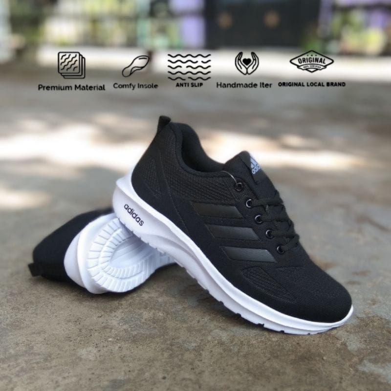 Sepatu Sekolah Anak Perempuan Laki-Laki Sd Tk Smp Sma Sneakers Adidas Full Hitam