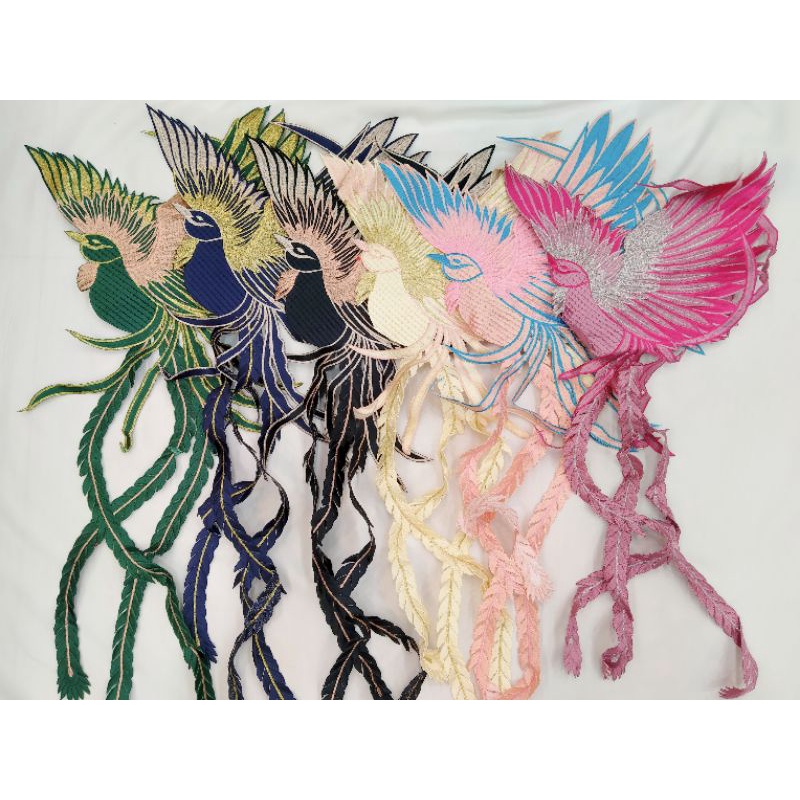 Lace bordir burung, tempelan motif burung cheongsam