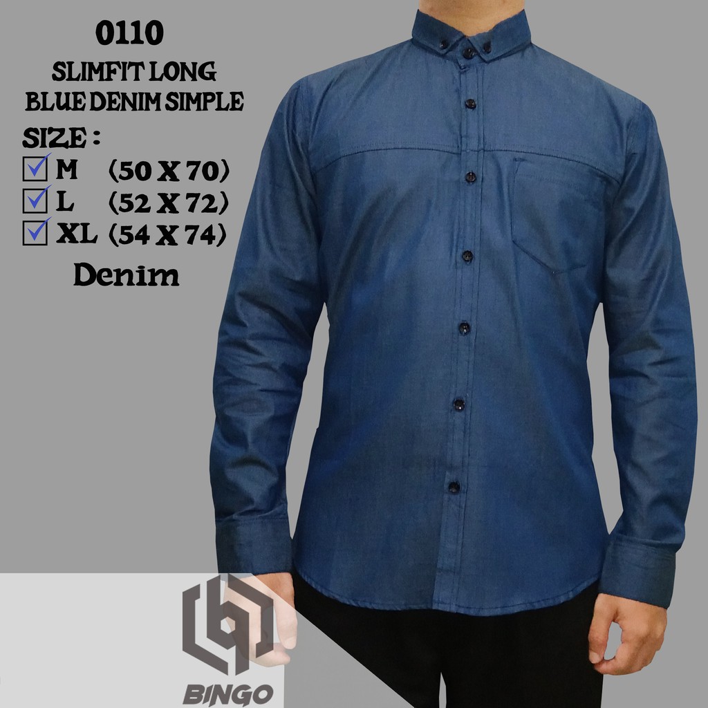  Kemeja  Pria Cowok Lengan Panjang Biru Denim  Simple Slimfit 