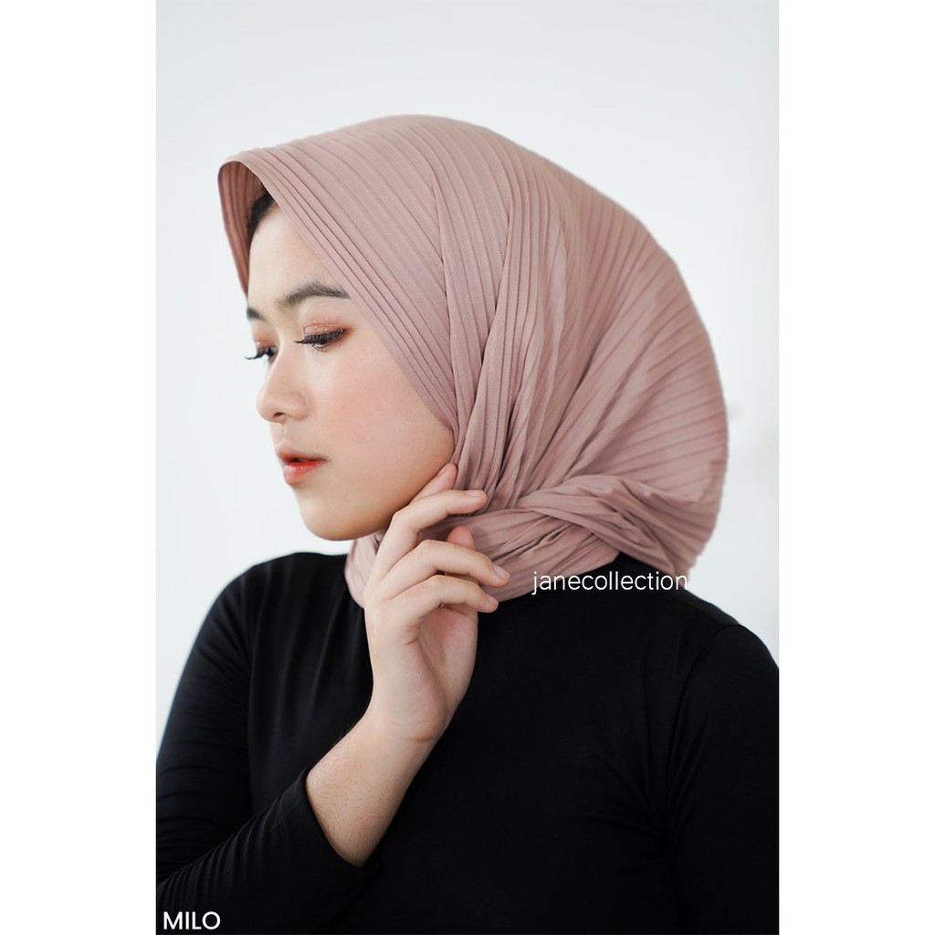 JANE COLLECTION || Hijab Jilbab Kerudung Plisket Muslim Pasmina Mirip Jilbab Instant 160x51 [ Hitam Choco Coklat Susu Coksu Milo Abu Abu ] - Pashmina Plisket Zeline