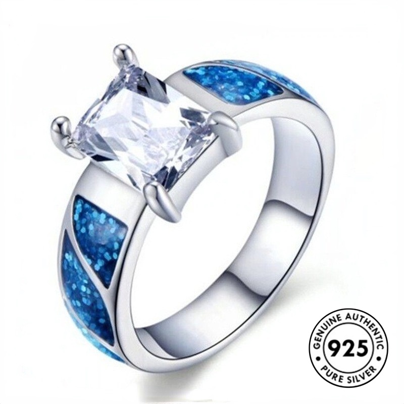 Cincin Berlian Persegi Bahan S925 Silver