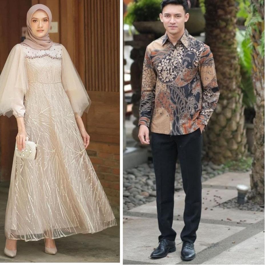 Stok terbatas.. COUPLE GAMIS LUNA DRESS MODERN BAJU SYARI BUSANA MUSLIM SARIMBIT RAMADHAN KONDANGAN 