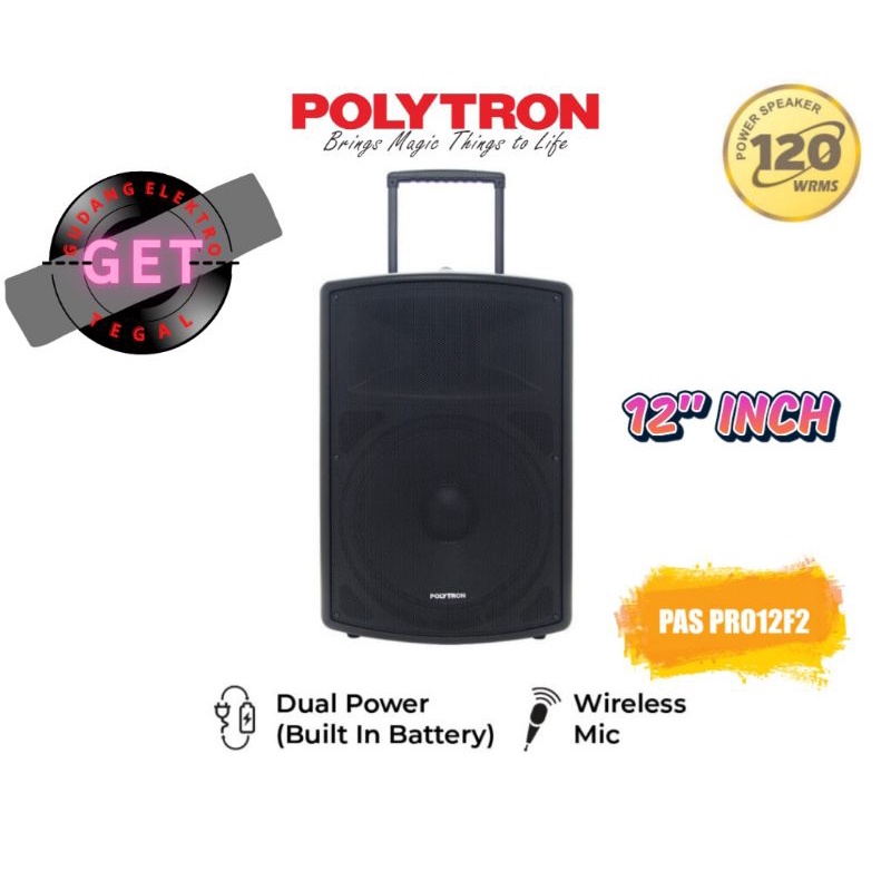 SPEAKER PORTABLE POLYTRON 12 INCH [2 MIC WIRELESS] ~ PAS PRO12F3 (KOTA TEGAL)