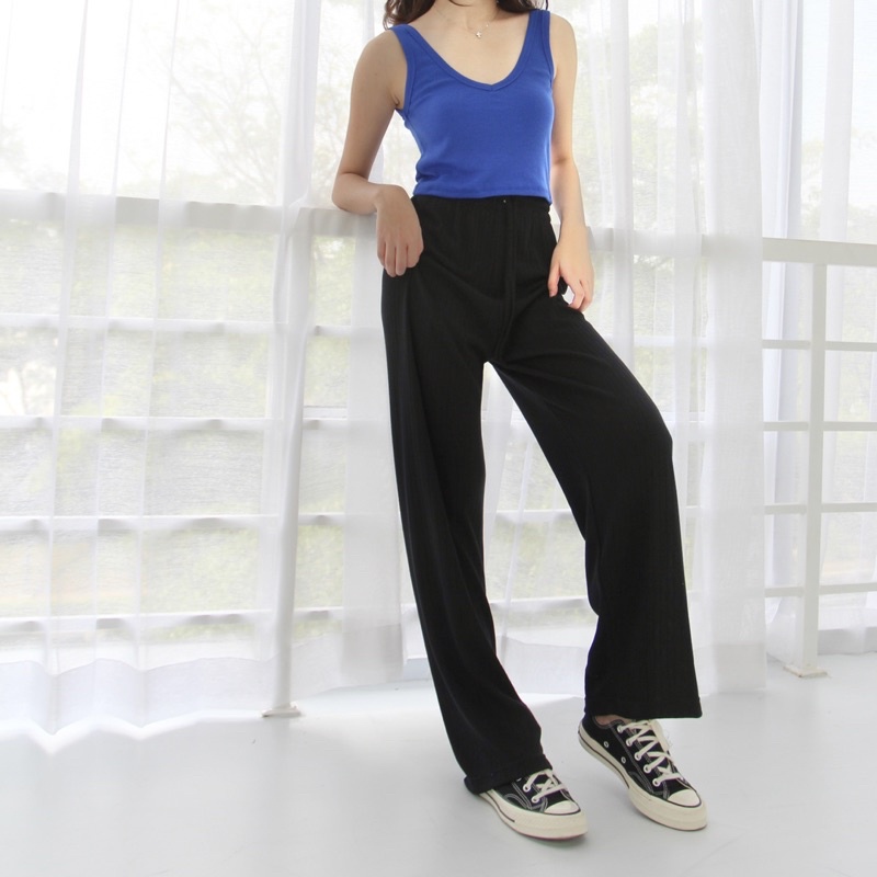 KYIRA PANTS / Celana Highwaist Kulot Knit Premium Panjang Wanita Tebal Berkualitas / Loose Cullote Pants /