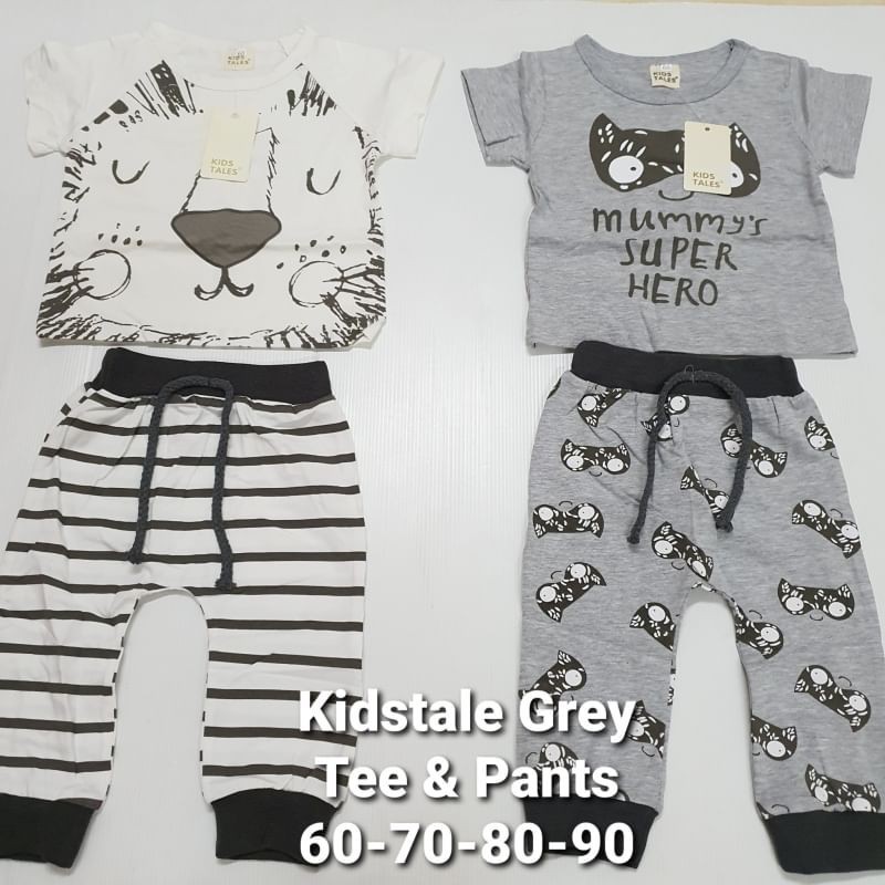 Kids tale grey set tee and pants/ set baju bayi Kidstale/kaos kids tale