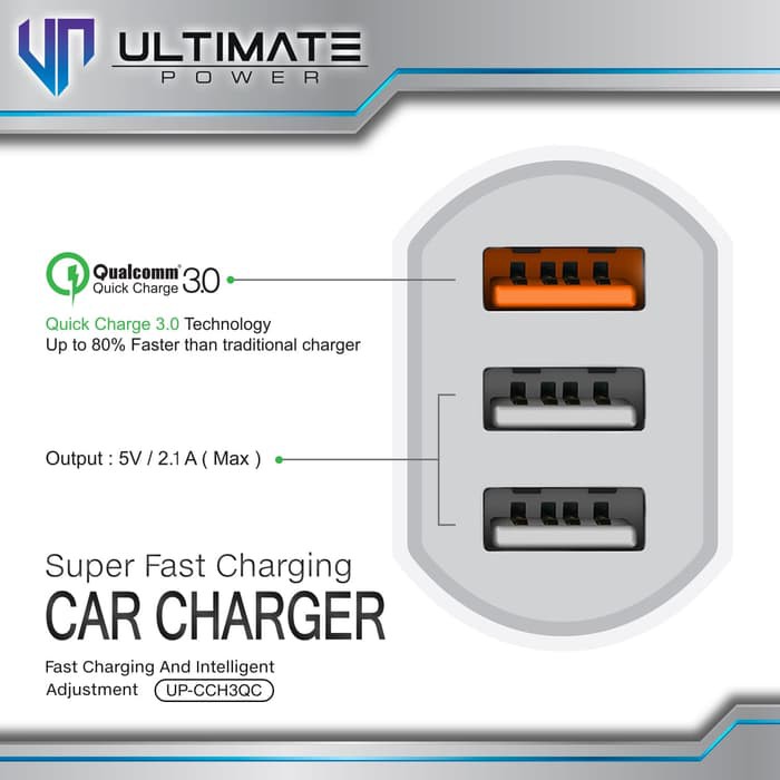 Ultimate Adaptor Super Fast Charging 3 USB Car Charger Mobil