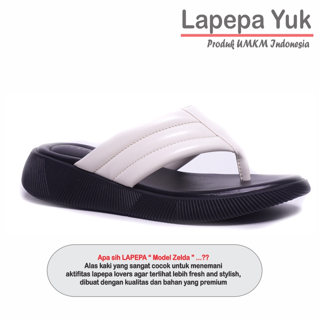 LAPEPA YUK - Sandal Wanita Jepit Wedges ZELDA Sendal Japit Platform Perempuan Empuk Sandals Cewe Capit Tinggi 3cm  Size 36 37 38 39 40 41 Untuk Rumahan Santai Premium Selop Wejes Warna WHITE Putih Kekinian Terbaru Shoes Ori Original Mall Official Store