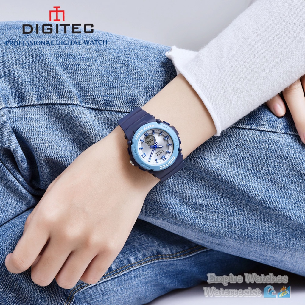 Jam Tangan Digitec DG4110T 4110 Wanita Cewek Digital Analog Strap Rubber Dualtime Kualitas Original Waterproof