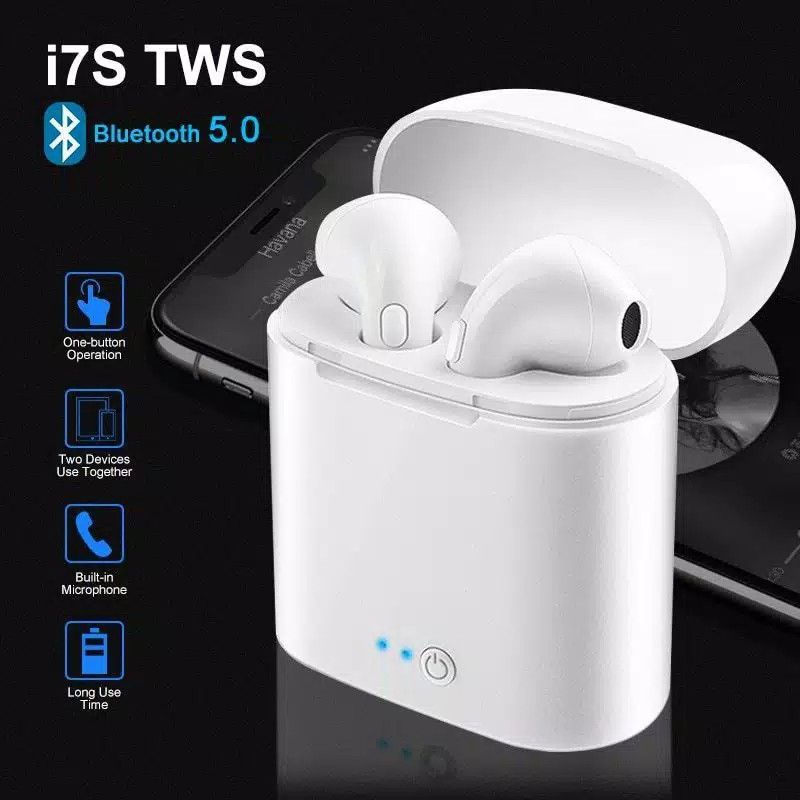 Headset Bluetooth i7S TWS 5.0 Wireless Stereo V5.0+EDR Earphone Handsfree Case Charging HBQ Twins With