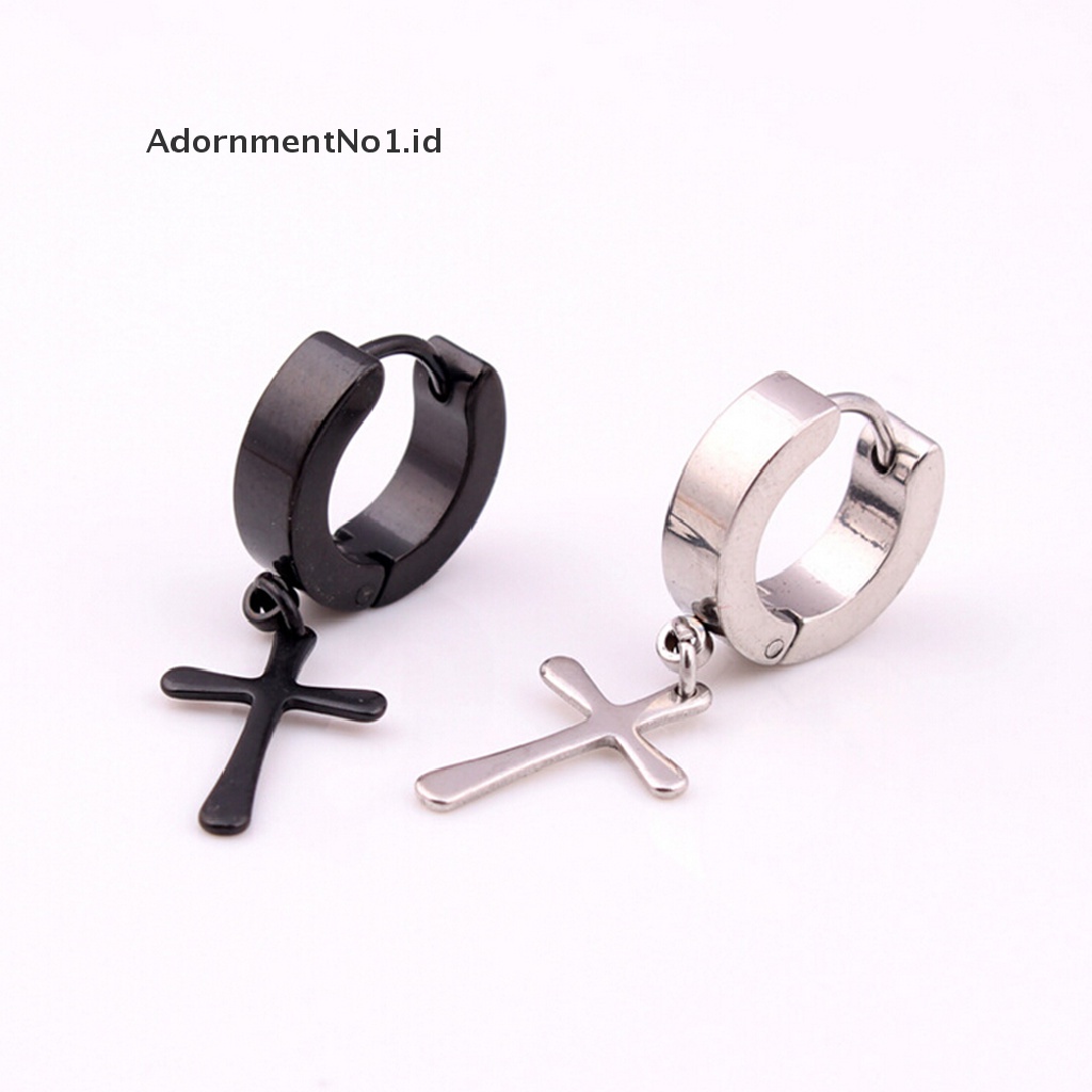 (AdornmentNo1) 1pc Anting Klip Motif Salib Bahan Titanium Steel Ukuran 4x9cm Untuk Pria 1pc Anting Tusuk Motif Salib Ala Punk Warna Hitam Untuk Pria 1pc Anting Salib Gaya Punk