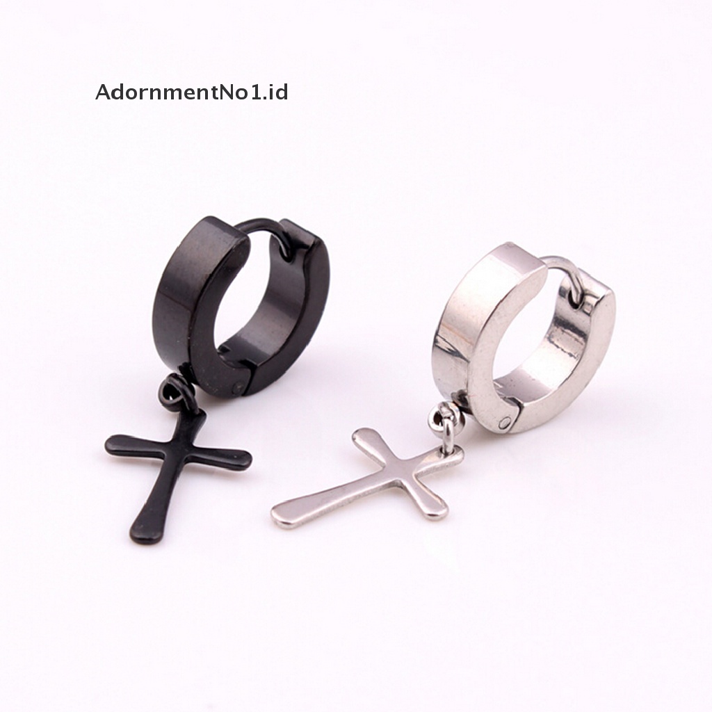 (AdornmentNo1) 1pc Anting Klip Motif Salib Bahan Titanium Steel Ukuran 4x9cm Untuk Pria 1pc Anting Tusuk Motif Salib Ala Punk Warna Hitam Untuk Pria 1pc Anting Salib Gaya Punk