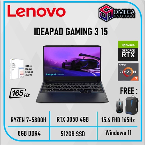 LENOVO GAMING 3 15 RYZEN 7 5800H 16GB 512SSD RTX3050 4GB W11+OHS 15.6FHD 165HZ 100SRGB