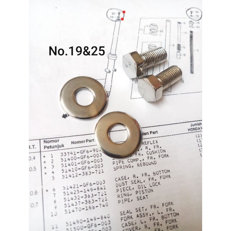 Baut & Ring Shock Shockbreaker Depan Win 100 Crome