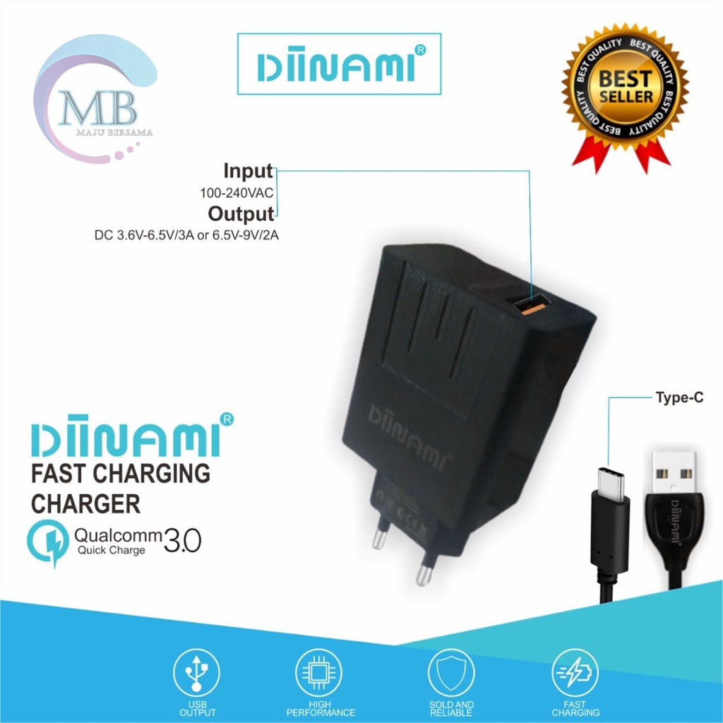Q58  Charger DIINAMI Power 3A 18W Quick Charging TIPE C USB Fast Charging Port Smart Protection Garansi Resmi 1 Tahun MB2597