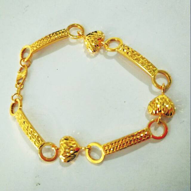 gelang emas asli kadar 875 model mocca hati papan