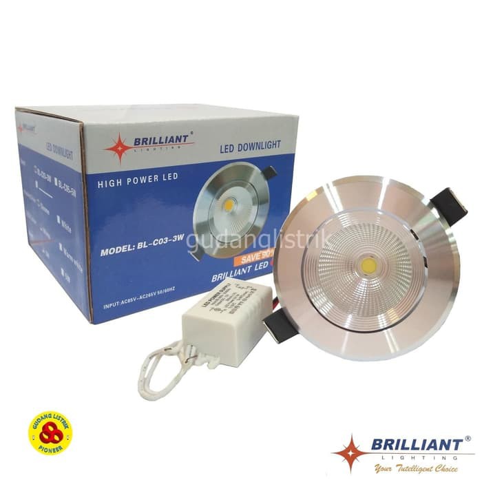 Lampu Downlight LED COB 3W Putih 220V AC Ceiling Lamp 3 Watt Silver