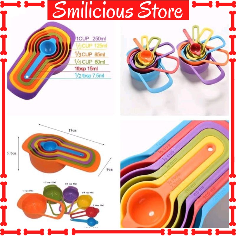 Sendok Takar Warna Warni 6 in 1 Sendok Ukur Measuring Spoon Measuring Cup Takaran