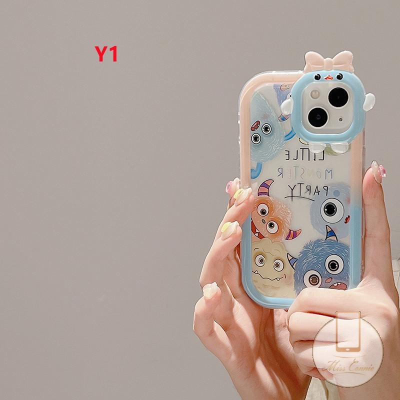 Case Kartun Lucu VIVO Y15s Y35 Y22 Y21 Y12 Y15A Y12i Y16 Y20 Y55 Y75 Y15 Y33S Y02s V25E Y20s Y11 V23 V23E Y17 Y30 Y31 Y20i Y91C Y91 Y51 Y53s 3D Busur Monster Kecil Lensa Soft Case