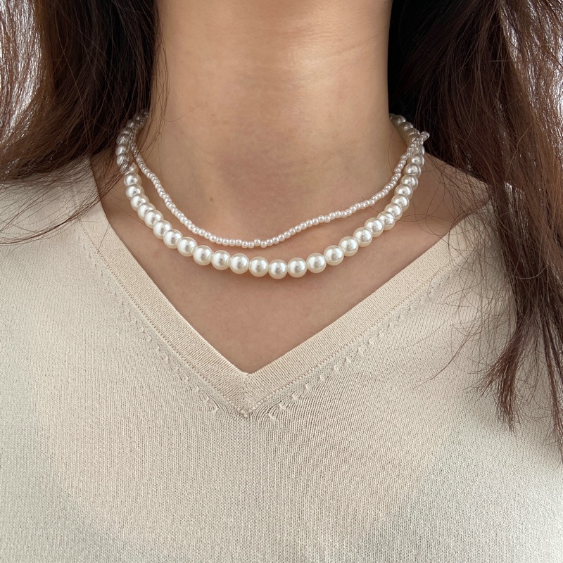 Kalung Choker Liontin Hati Aksen Mutiara Bahan Logam Gaya Korea Untuk Wanita