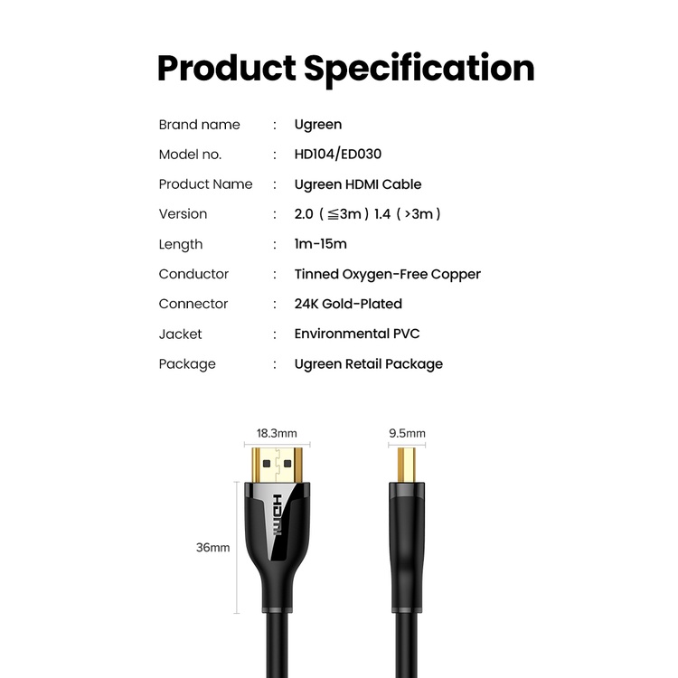 【Stok Produk di Indonesia】Ugreen Kabel 1.5m Hdmi 2.0 4k Untuk Iptv Lcd HDMI 4K Cable