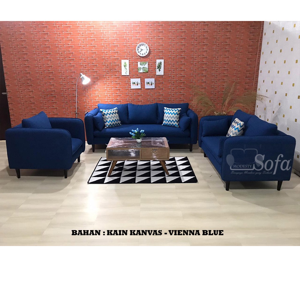 Sofa Ruang Tamu Modesty 321 Seater Flat + Meja Retro Blotic
