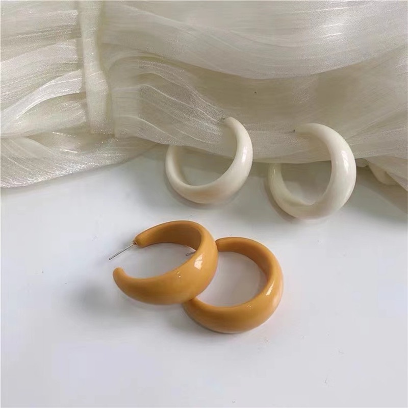 S925 Silver Plated Acrylic C Shape Hoop Earring Ear Studs for Lovely Girls