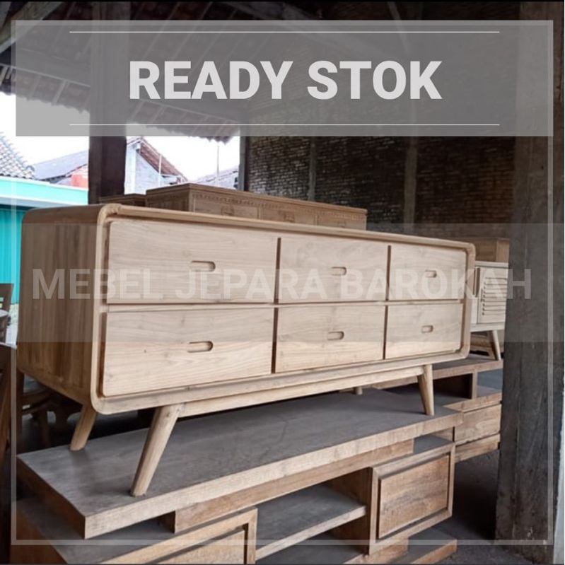 meja bufet tv retro laci 6 mentah kayu jati