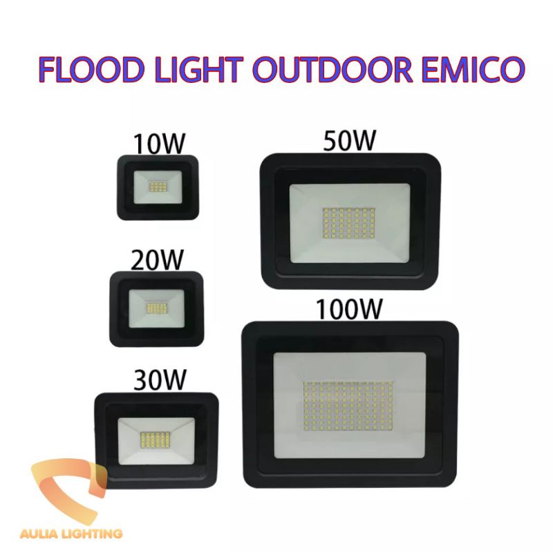 Lampu Sorot LED 10W 20W 30W 50W 100W Flood Light Outdoor Waterproof Tembak Taman Lapangan Hias Panggung Anti Air Hujan 10 20 Watt 30 50 100 Emico SNI