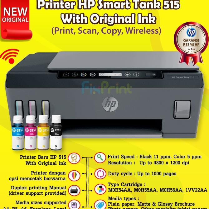 

Printer HP Smart Tank 515 Print Scan Copy WiFi Wireless Tinta GT53 GT2