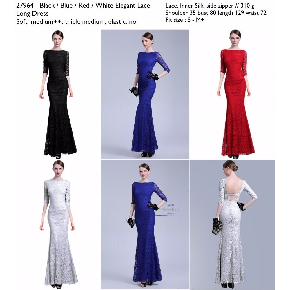 Long Dress maxi gaun brokat hitam,putih,merah,biru import murah cina