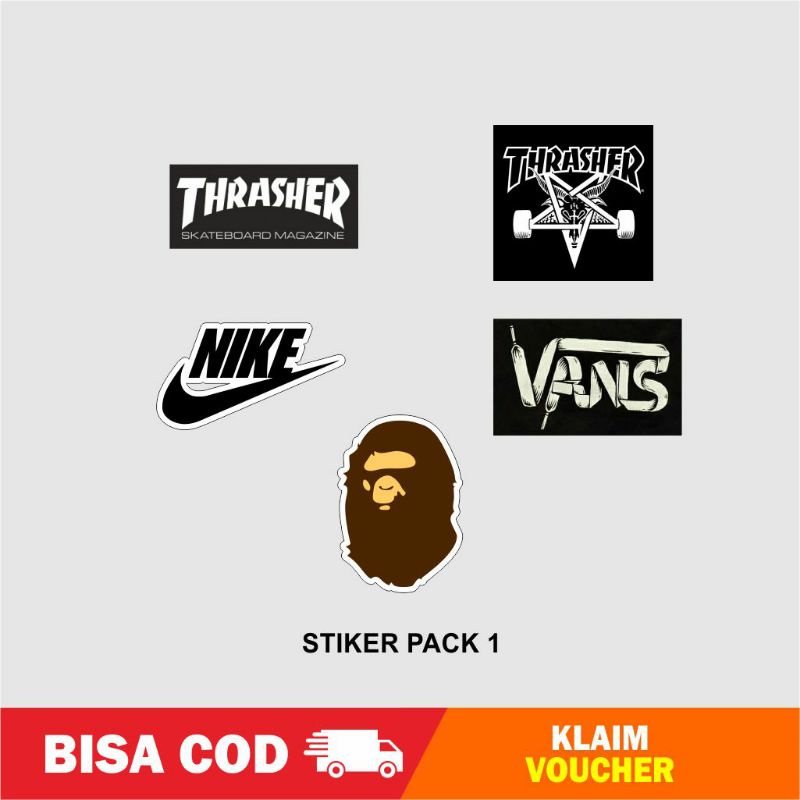 STIKER PACK Brand Luar Populer (PACK)-NIKE TRASHER BAPE DICKIES SUPREME VANS